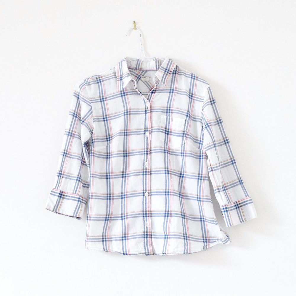 AMERICAN EAGLE Sheer Plaid Button Up Woven Dress Shirt | Size XS